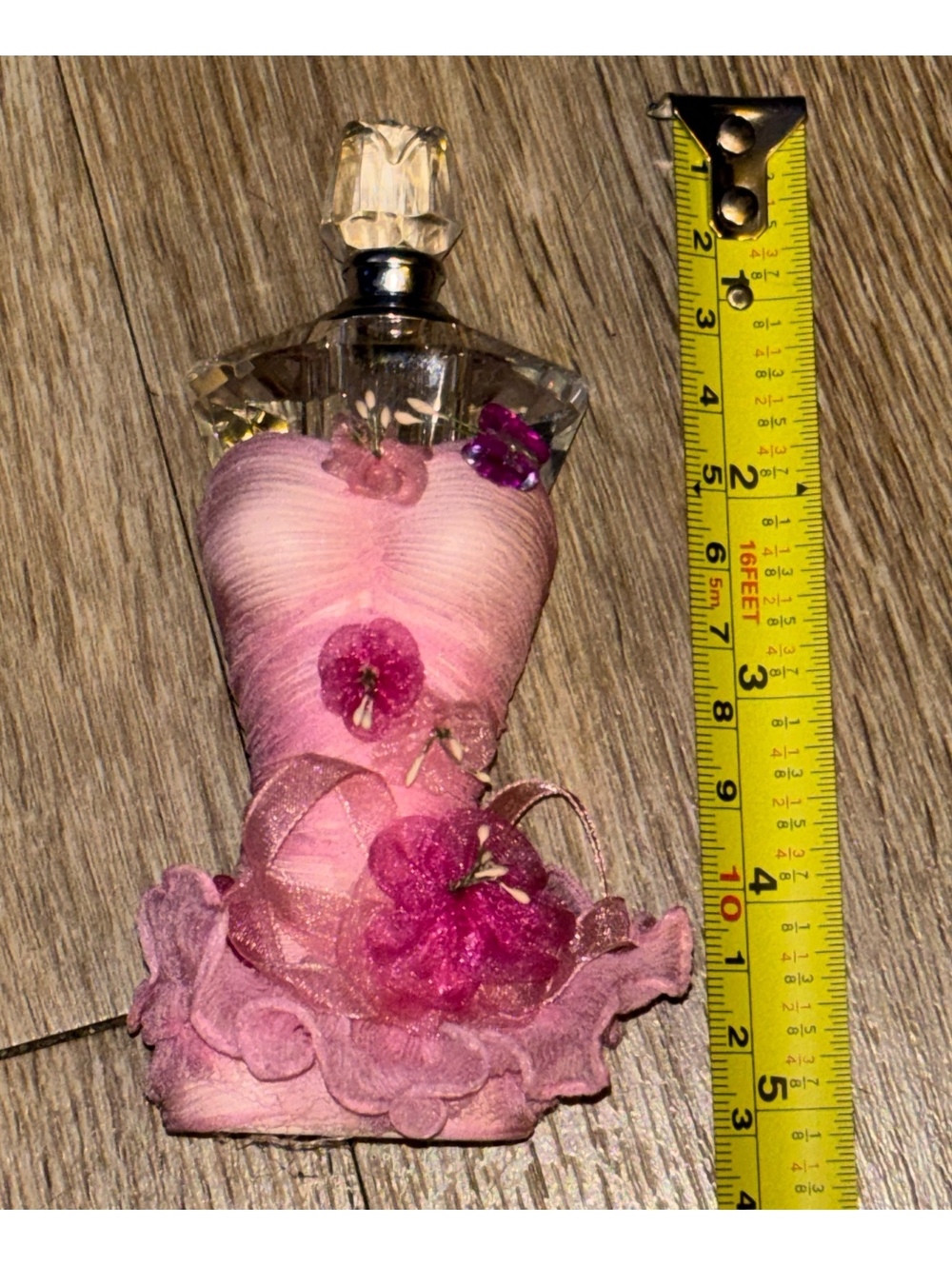 Vintage Glass Perfume Bottle pink Flowers Wand Dauber 5.5"